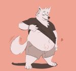  &lt;3 anthro belly blush bracelet canid canine canis clothed clothing clothing_lift domestic_dog eyewear fattydragonite fur glasses hi_res jewelry male mammal navel nordic_sled_dog open_mouth open_smile overweight overweight_male pink_background samoyed shirt shirt_lift simple_background smile solo spitz standing stretch_marks tailwag topwear white_fur 