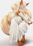  absurd_res anthro anthrofied arcanine barefoot big_breasts breasts canid canine cleavage clothed clothing dress female fur hair hi_res hurikata long_hair looking_at_viewer mammal nintendo orange_eyes orange_fur pok&eacute;mon pok&eacute;mon_(species) solo video_games wedding_dress 
