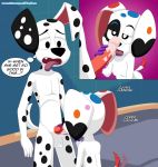  &lt;3 &lt;3_eyes 101_dalmatian_street 101_dalmatians absurd_res anthro canid canine canis da_vinci_(101_dalmatians) dalmatian dialogue disney domestic_dog duo dylan_(101_dalmatians) english_text erection fellatio female hi_res incest male male/female mammal oral penile penis playzone sex tailwag text thought_bubble 