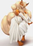  absurd_res anthro anthrofied arcanine barefoot big_breasts breasts canid canine cleavage clothed clothing dress female fur hair hi_res hurikata long_hair looking_at_viewer mammal nintendo orange_eyes orange_fur pok&eacute;mon pok&eacute;mon_(species) solo video_games wedding_dress 