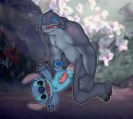  2017 3_fingers 3_toes 4_fingers 4_toes alien anal anal_penetration balls black_eyes blue_claws blue_eyes blue_fur blue_nose blue_pawpads chest_tuft claws disney duo experiment_(lilo_and_stitch) fingers fist flower fur gantu glowing glowing_eyes grey_skin head_tuft humanoid_penis lilo_and_stitch looking_at_viewer male male/male muscular muscular_male noseless notched_ear open_mouth open_smile outline pawpads penetration penis plant screencap_background smile stitch_(lilo_and_stitch) toes tree tuft vein veiny_penis yomari 