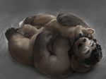  2019 absurd_res anthro belly bezdomny canid canine cuddling duo eyes_closed eyewear glasses hi_res hug humanoid_hands humanoid_penis male male/male mammal overweight overweight_male penis raccoon_dog simple_background tanuki ursid 