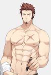  1boy 47_(479992103) abs bara beard blue_eyes brown_hair chest cigar facial_hair fate/grand_order fate_(series) looking_at_viewer male_focus manly muscle napoleon_bonaparte_(fate/grand_order) nipples pectorals scar simple_background solo 