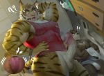  anthro balls bottomless clothed clothing duo erection felid humanoid_penis internal juuichi_mikazuki male mammal morenatsu pantherine penis raccoon21 sex_toy tiger torahiko_(morenatsu) ursid vibrator 