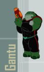  2011 3_toes alien black_clothing blue_eyes bracelet character_name clothed clothing disney flat_colors gantu holding_object holding_weapon jewelry lilo_and_stitch male muscular muscular_male plasma_blaster plasma_gun simple_background solo standing toes tykehart uniform weapon 