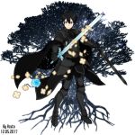 1:1 armor dual_wielding holding_object holding_weapon human human_only kirito_(sao) knight mammal melee_weapon not_furry rose_(disambiguation) solo sword sword_art_online tree weapon 