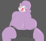  big_breasts bottomwear breasts clothing clown eyeshadow female gengar huge_breasts lucky_(mcnasty) makeup mcnasty nintendo overweight pok&eacute;mon pok&eacute;mon_(species) purple_skin rubber shorts solo video_games 