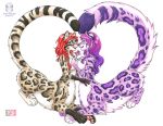  &lt;3_tail 2019 5_fingers breasts convenient_censorship duo eye_contact felid female fingers flower fluffy fluffy_tail fur gloves_(marking) green_eyes hair holding_object inner_ear_fluff kacey long_hair looking_at_another mammal markings nude open_mouth open_smile pantherine pawpads plant purple_fur purple_hair purple_nose red_hair rose_(flower) smile snow_leopard spots spotted_fur taur toeless_(marking) traditional_media_(artwork) 