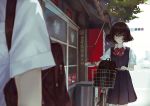  bicycle black_hair bow brown_eyes coca_cola glasses male original seifuku short_hair skirt translation_request yasukura_(shibu11) 