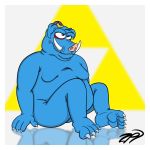  1:1 blue_skin claws ganon hi_res mammal moobs nintendo nude overweight reflection simple_background suina the_legend_of_zelda toe_claws triforce video_games zpt 