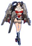  1girl black_hair blue_eyes boots breasts chiba_toshirou crossed_arms dc_comics full_body fusion huge_breasts kantai_collection knee_boots leotard lips long_hair looking_at_viewer mecha_musume musashi_(kantai_collection) outline solo superhero two_side_up wonder_woman wonder_woman_(series) 