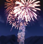  1girl braid commentary_request fireworks japanese_clothes kimono long_hair mi8pq sekka_yufu silver_hair single_braid solo utau 