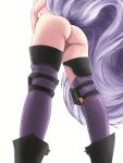  1girl absurdres arknights ass boots breasts from_below hand_on_hip highres kilroylw knee_pads long_hair lower_body nude provence_(arknights) purple_legwear sideboob simple_background solo standing tail thighhighs white_background wolf_tail 