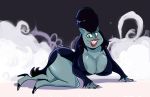  anthro big_breasts breasts elvira elvira_cosplay eyelashes felid feline female huge_breasts katherine_&#039;kitty&#039;_malak lipstick makeup mammal mature_female simple_background smile solo thick_thighs tripping_the_rift 