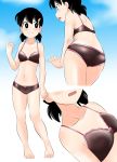  1girl ass bandaid black_hair bra closed_mouth commentary_request doraemon highres kakkii looking_at_viewer minamoto_shizuka open_mouth panties short_hair smile solo twintails underwear 