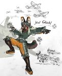  ! 2018 aircraft anthro bf_109 breasts brown_eyes brown_fur canid canine canis clothed clothing cute_fangs domestic_dog female fluffy fluffy_tail fur german_text hair hat headgear headwear hi_res hideki_kaneda mammal messerschmitt open_mouth sketch solo text white_hair 