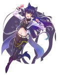  1girl absurdres animal_ears arm_ribbon black_hair blake_belladonna boots cat_ears cleavage_cutout coattails extra_ears highres iesupa long_hair midriff ribbon rwby shirt sleeveless sleeveless_shirt solo thigh_boots thighhighs vest yellow_eyes 