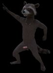  3d_(artwork) anthro dancing digital_media_(artwork) disney front_view fur guardians_of_the_galaxy hi_res male mammal marvel nude penis procyonid raccoon rocket_raccoon rockyrcoon solo 