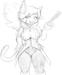  actionbastardvirginblstr anthro breasts clothed clothing coat domestic_cat facial_markings felid feline felineko felis female fur hair hand_fan hand_on_hip head_markings legwear mammal markings monochrome op&eacute;ra_kranz open_mouth ponytail simple_background sketch smile solatorobo solo tights video_games white_background 