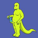  1:1 balls bayjaw belly experiment feet green_skin humanoid_penis liquid lizard male nude overweight penis reptile scalie solo vial 