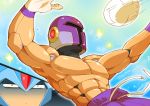  2boys abs android blue_sky capcom english_commentary helmet male_focus multiple_boys muscle robot_joints rockman rockman_x sky solo_focus tomycase vava volleyball x_(rockman) 