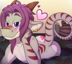  &lt;3 bed blush butt dragon looking_at_viewer piercing pillow reptile scalie stripes tagme wingless_dragon yiffy1234 