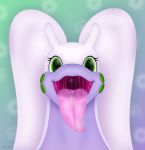  absurd_res bodily_fluids dragon drooling emu34b female feral gaping_mouth goodra green_eyes hi_res looking_at_viewer mouth_shot nintendo open_mouth pok&eacute;mon pok&eacute;mon_(species) saliva scalie simple_background smile solo tongue tongue_out vector video_games 