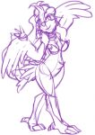  2019 alternate_species anthro anthrofied breasts female hand_behind_head hi_res hilda_(pok&eacute;mon) hitori09 legendary_pok&eacute;mon monochrome nintendo nude pok&eacute;mon pok&eacute;mon_(species) pok&eacute;morph purple_and_white reshiram simple_background sketch smile solo video_games white_background 