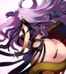  1girl ass bare_shoulders breasts cameltoe fate/grand_order fate_(series) gorgon_(fate) hair_intakes highres huge_ass large_breasts leaning_forward long_hair open_mouth purple_background purple_hair rider scales sekiyu_(spartan) simple_background snake snake_hair snake_tail solo tail thick_thighs thighs very_long_hair 