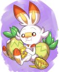  2019 3_toes eating food fruit fur happy holding_food holding_object la-frugele looking_at_viewer multicolored_ears nintendo pineapple pink_nose plant pok&eacute;mon pok&eacute;mon_(species) scorbunny toes video_games white_fur 