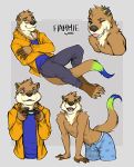  2019 5_fingers 5_toes anthro barefoot black_nose brown_fur clothed clothing digital_media_(artwork) eyewear fingers fur glasses grey_background lukiri lutrine male mammal mustelid open_mouth simple_background solo teeth toes tongue 