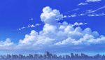  blue_sky building cloud cloudy_sky day mocha_(cotton) no_humans original outdoors scenery signature sky skyline skyscraper 