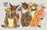  &lt;3 2019 anthro body_marking brown_fur canid canine carrying digital_media_(artwork) duo eevee eyes_closed felid feline flower flower_in_hair fox fur hug leaf lukiri lynx male mammal neckerchief nintendo nude open_mouth orange_fur pawpads piggyback plant pok&eacute;mon pok&eacute;mon_(species) simple_background smile tattoo teeth tongue video_games 