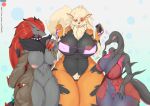  2019 anthro arcanine canid canine claws female finger_lick fur hair hi_res licking mammal nintendo nipples open_mouth pok&eacute;mon pok&eacute;mon_(species) pussy reptile salazzle scalie skulkers smile tongue tongue_out video_games zoroark 