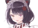  1girl animal_ears bangs black_collar blush collar dog_ears dog_girl dog_hair_ornament dokurozousui_moriko fangs flower hair_flower hair_ornament heterochromia highres inui_toko japanese_clothes long_hair looking_at_viewer maid_headdress nijisanji open_mouth red_eyes simple_background sketch smile solo upper_body virtual_youtuber wa_maid white_background yellow_eyes 