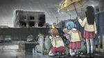 aioi_yuko minakami_mai naganohara_mio nichijou seifuku tagme umbrella wet wet_clothes 