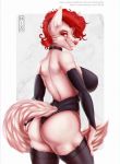  2019 amber_eyes anthro big_breasts breasts canid canine canis digital_media_(artwork) domestic_dog female fur hair huge_breasts llmixll mammal pink_fur red_hair simple_background smile solo standing 