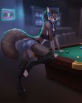  absurd_res anthro billiards breasts canid canine canis clothing detailed_background female hair hi_res long_hair looking_at_viewer mammal small_breasts solo wolf wyla 