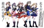  5girls bang_dream! bass_guitar boots drumsticks guitar hanazono_tae ichigaya_arisa instrument keyboard_(instrument) multiple_girls official_art poppin&#039;party thigh_boots thighhighs toyama_kasumi ushigome_rimi yamabuki_saaya 