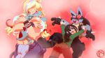  &lt;3 &lt;3_eyes 16:9 4k absurd_res artist_atokitsune between_breasts big_breasts black_hair blonde_hair breasts clothing digital_media_(artwork) eyes_closed female fur hair hi_res holding_back hug human lucario male mammal nintendo open_mouth pok&eacute;mon pok&eacute;mon_(species) restraining totodile video_games 