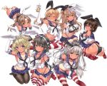 6+girls :d ;d ahoge akigumo_(kantai_collection) amatsukaze_(kantai_collection) anchor_hair_ornament animal_ears aqua_eyes arm_support armpits arms_up ass bangs bare_legs barefoot beret black_choker black_hair black_headwear black_legwear black_neckwear black_panties blonde_hair blue_eyes blush bow braid breasts brown_eyes brown_hair bunny_ears capelet choker cleavage colorado_(kantai_collection) cosplay cowboy_shot crop_top crying crying_with_eyes_open cup elbow_gloves eyebrows_visible_through_hair fake_animal_ears french_braid full_body gloves gold gradient_hair green_eyes groin hair_bow hair_flaps hair_ornament hair_over_shoulder hair_ribbon hair_tubes hairband hand_on_own_chest hand_up haruna_(kantai_collection) hat heterochromia highleg highleg_panties holding holding_cup jewelry kantai_collection large_breasts long_hair looking_at_viewer looking_back lying medium_breasts mole mole_under_eye multicolored_hair multiple_girls murasame_(kantai_collection) navel neckerchief necktie nijimoto_hirok on_stomach one_eye_closed open_mouth panties pantyhose pantyhose_pull parted_lips pleated_skirt ponytail prinz_eugen_(kantai_collection) red_eyes remodel_(kantai_collection) ribbon ring sailor_collar salute school_uniform seiza serafuku shigure_(kantai_collection) shimakaze_(kantai_collection) shimakaze_(kantai_collection)_(cosplay) short_hair sidelocks silver_hair simple_background single_braid sitting skindentation skirt skirt_pull sleeveless small_breasts smile soles star striped striped_legwear sweat sweatdrop tablet_pc tan tanline tearing_up tears thighband_pantyhose toes twintails two_side_up underwear wariza wedding_band white_background white_gloves white_hairband white_ribbon windsock yokozuwari 