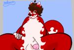  &lt;3 balls belly brown_hair clothing eyewear flaccid fur glasses hair hi_res humanoid_penis looking_at_viewer mammal nude overweight penis red_fur simple_background slightly_chubby spread_legs spreading tongue tongue_out wolferno wolferno_(character) 