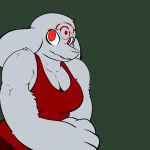  1:1 4_fingers alien big_breasts breasts canid canine clothed clothing female fingers floppy_ears fluffy lagotrope mammal neumono red_eyes simple_background sniper_(lagotrope) solo tattoo wide_hips 