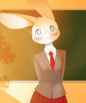  2019 absurd_res anthro blush bottomwear classroom clothing eyewear female glasses hi_res lagomorph leporid looking_at_viewer mammal rabbit school skirt smile solo student umisag85rabb99 