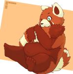 2012 ailurid anthro belly doon fur green_eyes humanoid_hands male mammal navel one_eye_closed overweight overweight_male red_fur red_panda sitting solo wink 