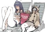  animal_ears beach_chair beach_umbrella bikini blazblue blazblue:_cross_tag_battle blue_hair cat cat_ears catherine:_full_body hood jubei_(blazblue) legs_up logo orie_(under_night_in-birth) shirt sunbathing swimsuit t-shirt tefec umbrella under_night_in-birth 