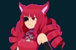  1girl animal_ears bare_shoulders cat_ears closed_mouth collar eyebrows_visible_through_hair highres indioweeaboo long_hair red_eyes red_hair robotic_parts smile stella_hoshii va-11_hall-a 