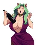  alcohol alien animal_humanoid beverage big_breasts breasts cat_ears_(disambiguation) clothed clothing felid felid_humanoid feline feline_humanoid green_hair hair huge_breasts humanoid lipstick makeup mammal mammal_humanoid pine_pine scittykitty simple_background slightly_chubby smile solo space_dandy thick_thighs wine 