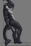  2019 abs anthro butt cetacean delphinoid hi_res leaning looking_at_viewer male mammal marine muscular muscular_male nude oceanic_dolphin orca quival simple_background smile solo standing toothed_whale 