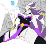  anthro areola black_nose bluefoxlover blush clothed clothing collar danny_phantom ear_piercing ear_ring empress_she-wolf_(danny_phantom) eyelashes female fur ghost hair lying male male/female mammal nickelodeon nipples piercing spirit teeth topwear 